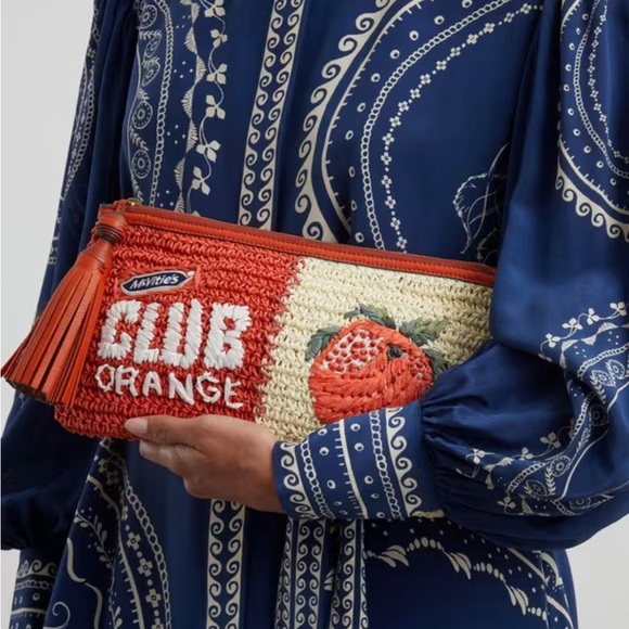 Anya Brands Club Orange Raffia Pochette Bag Anya Hindmarch NWOT McVities - Picture 1 of 12